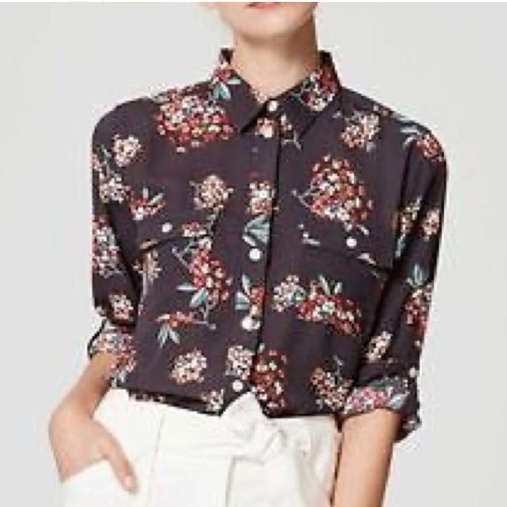 LOFT | Floral Black Button-Up Women's Top | Sz S